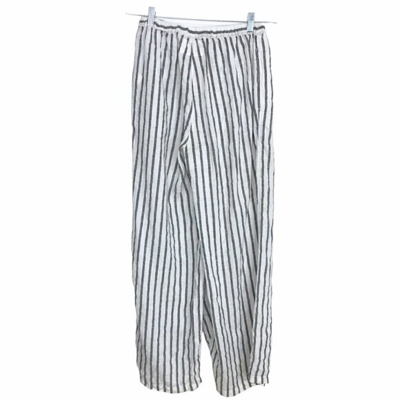 GRIZAS WHITE GREY 100% LINEN STRIPED PANELED WIDE LEG PANTS - XS - Picture 2 of 8